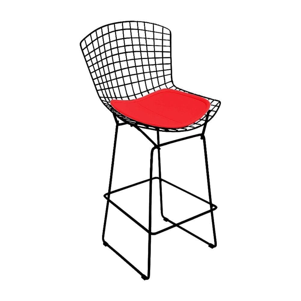 Banqueta Bertoia Preta D70 Assento Vermelho