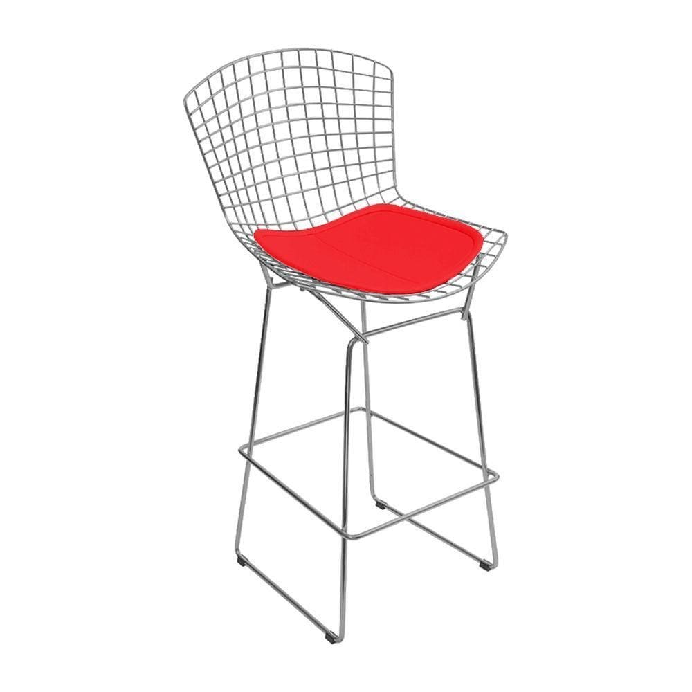 Banqueta Bertoia Cromada D70 Assento Sintético Vermelho