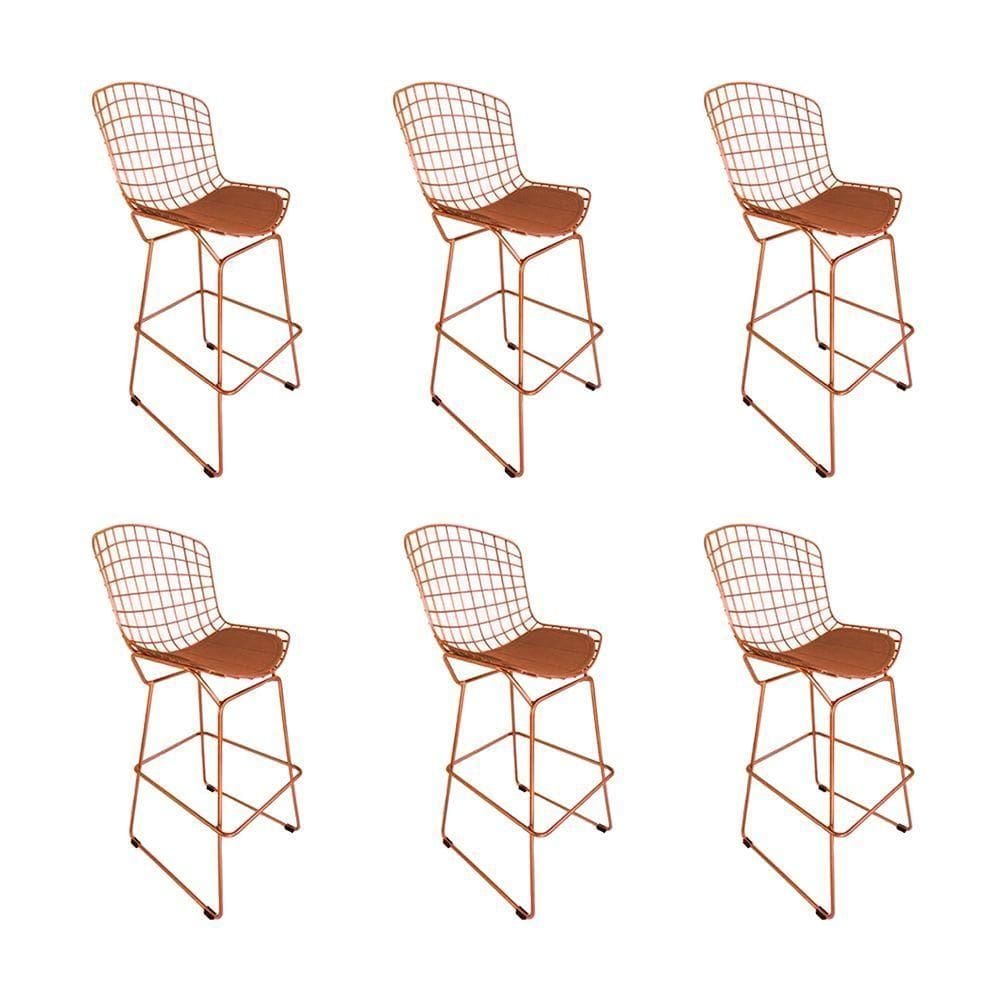 Kit 6 Banquetas Bistrô Bertoia Cobre D80 Com Assento Cobre