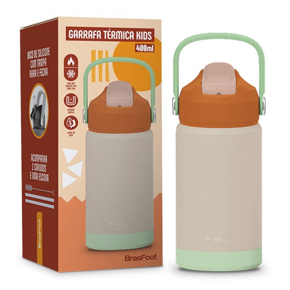 Garrafa Térmica Kids - Bege - 400ml - Brasfoot