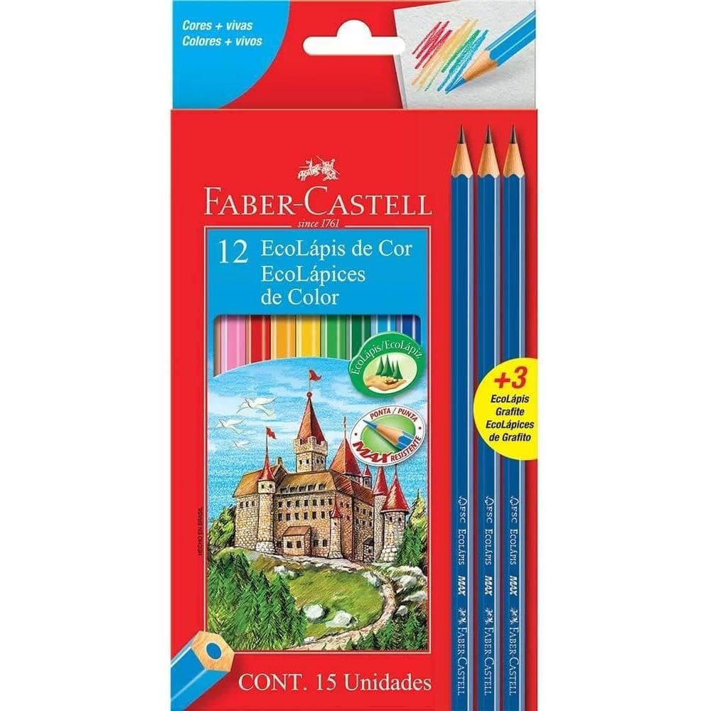 Lápis de Cor 12 Cores + 3 Lápis de escrever - Faber-Castell
