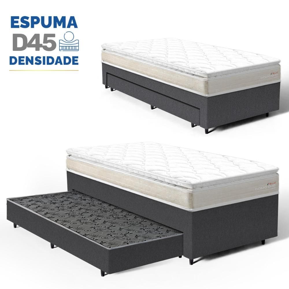 Cama Box com Colchão de Espuma D45 Pillow Top Ortopédico Domo + Auxiliar de Molas Unique Solteiro 88cm