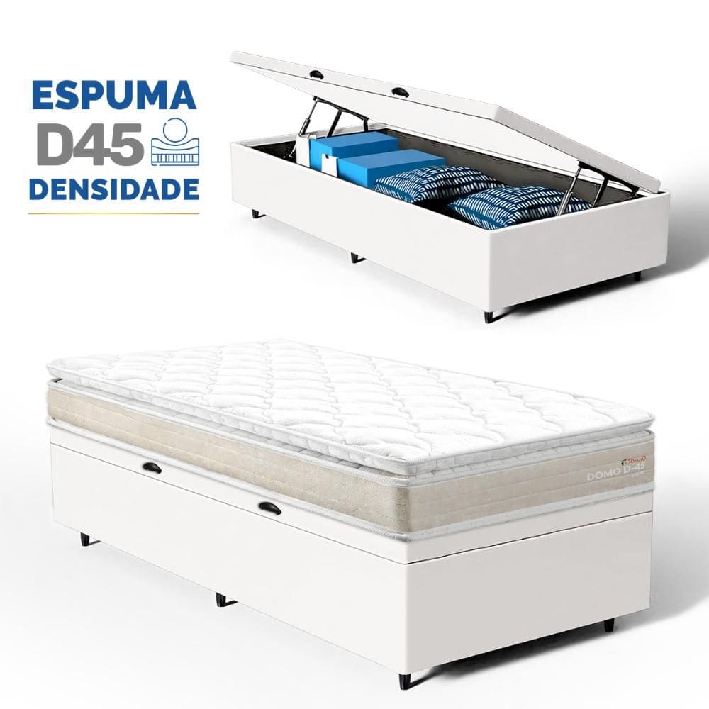 Cama Box Baú com Colchão de Espuma D45 Pillow Top Ortopédico Domo Solteiro 88cm