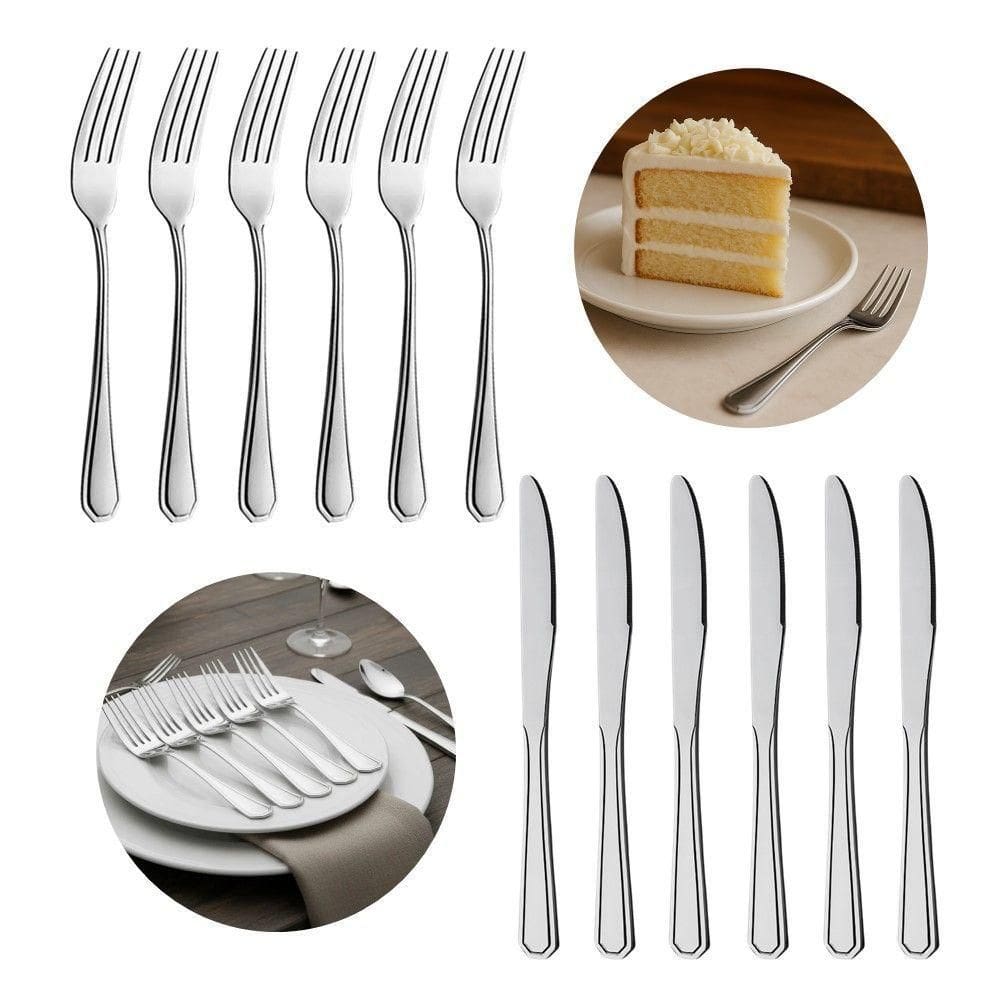 Jogo 6 Garfos E 6 Facas De Sobremesa Aço Inox Prata Linha Silver Em Casa Tem