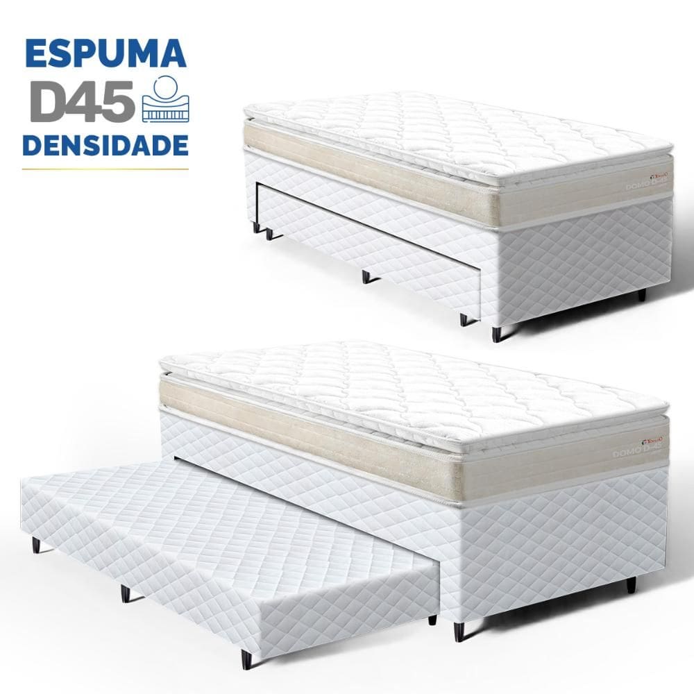 Cama Box com Colchão de Espuma D45 Pillow Top Ortopédico Domo + Auxiliar de Espuma Unique Solteiro 88cm