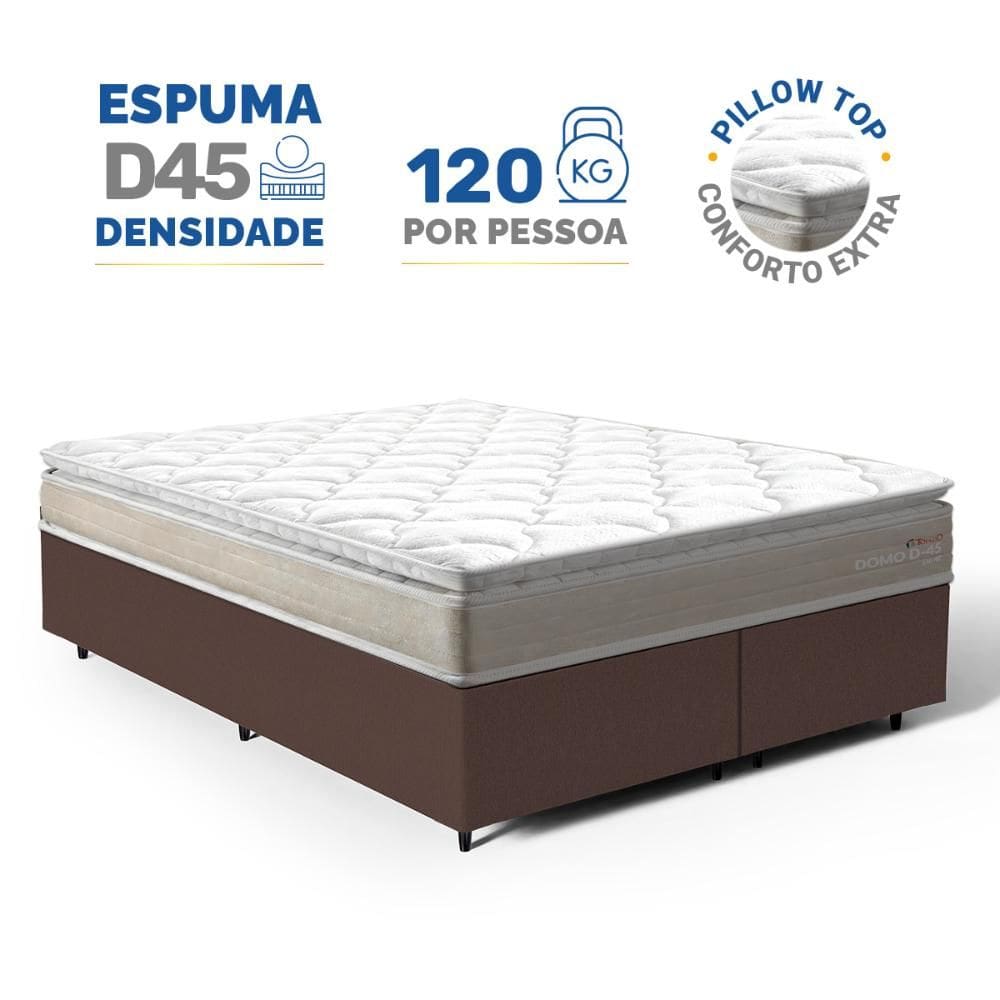 Cama Box com Colchão de Espuma D45 Pillow Top Ortopédico Domo Queen 158cm