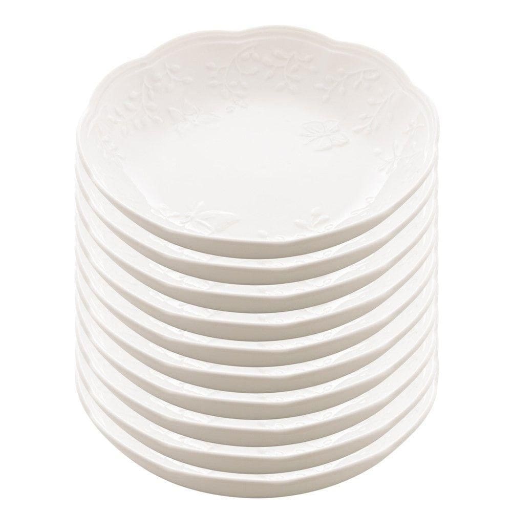 Jogo 10 Prato Fundo Branco De Porcelana New Bone Butterfly Flower Flores 21cm Lyor