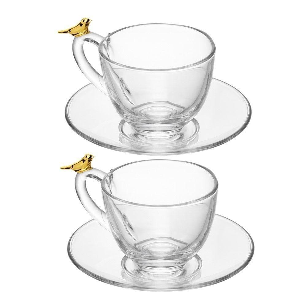 Jogo 2 Xícara De Café Com Pires Golden Bird Pássaro 80ml Cristal Ecológico Wolff