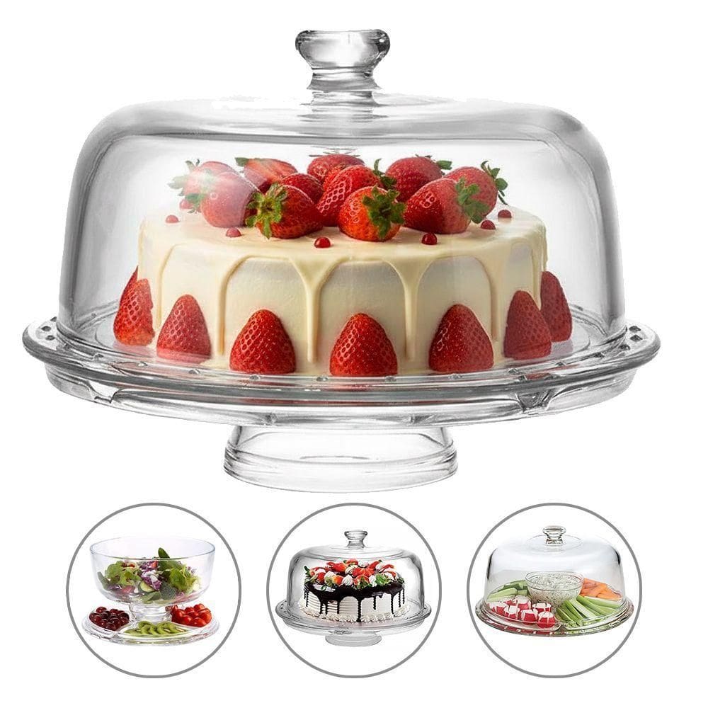 Boleira 5 Em 1 Vira Petisqueira Vidro Com Tampa Transparente Centro De Mesa 30cm Haüskraft