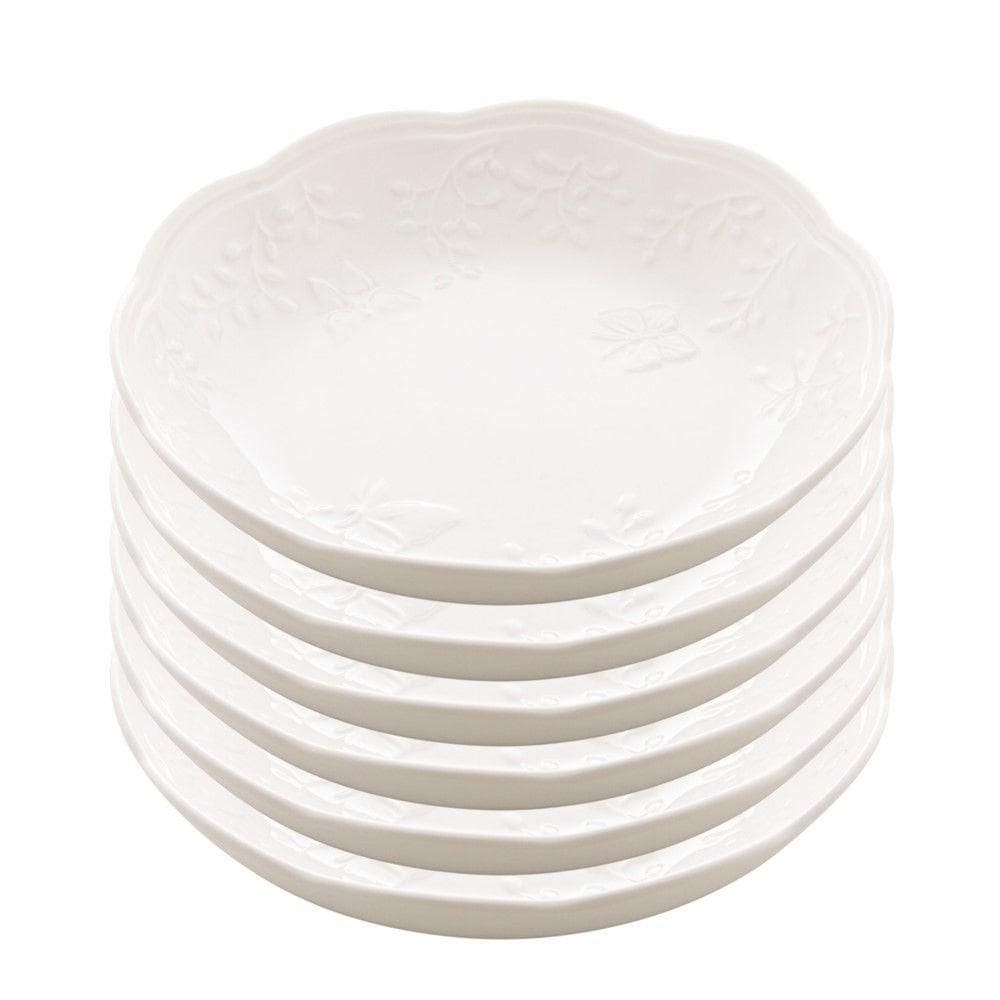Jogo 6 Prato Fundo Branco De Porcelana New Bone Butterfly Flower Flores 21cm Lyor