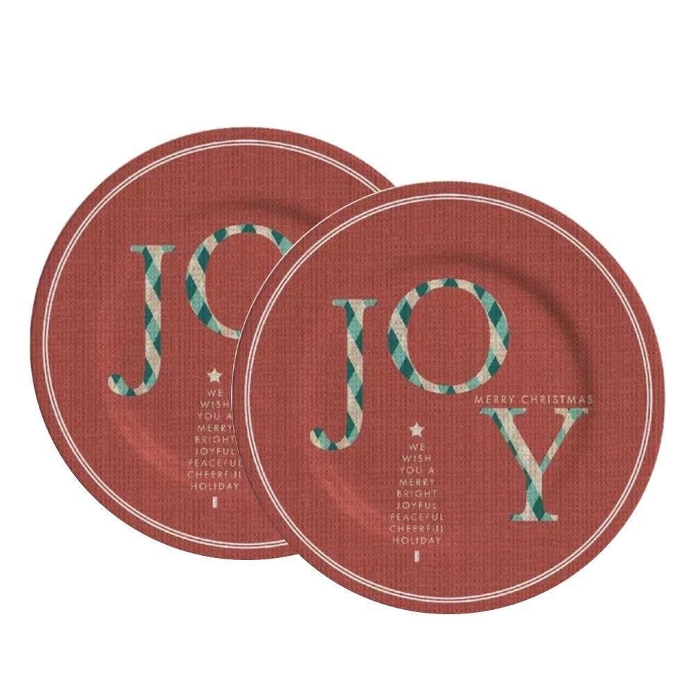 Jogo 2 Pratos Sobremesa Natalino Joy Vermelho Cerâmica Alleanza 20cm