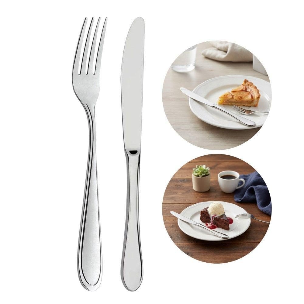Jogo 12 Garfos E 12 Facas De Sobremesa Prata Inox Em Casa Tem Linha Bronze