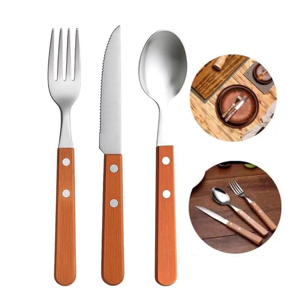 Jogo 12 Garfos 12 Colheres E 12 Facas Cabo De Madeira Churrasco Astana 20cm Em Casa Tem