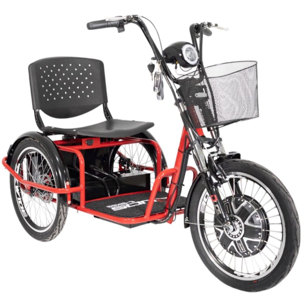 Triciclo Elétrico Kit 800W Ré Farol e Alarme Fox Vermelho com Cestinha