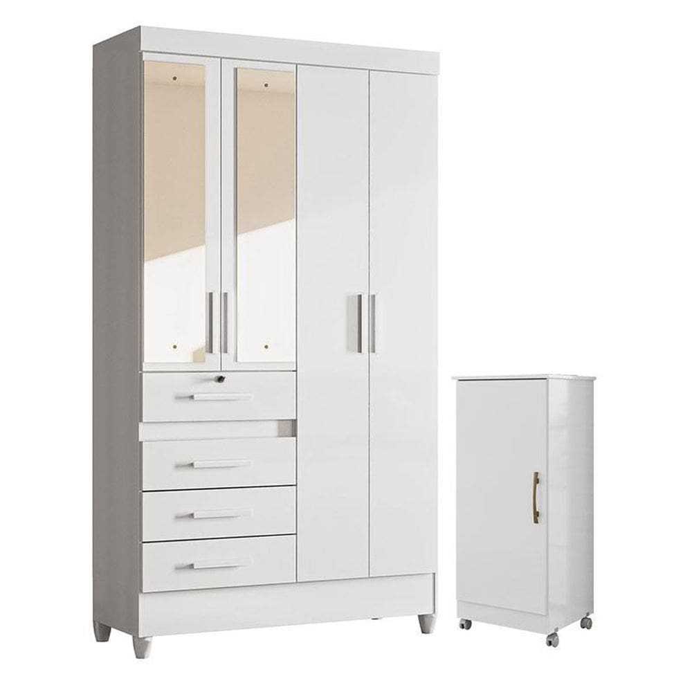 Guarda Roupa Infantil Sobral com Espelho e Armário Multiuso Lírio Branco Brilho – Moval