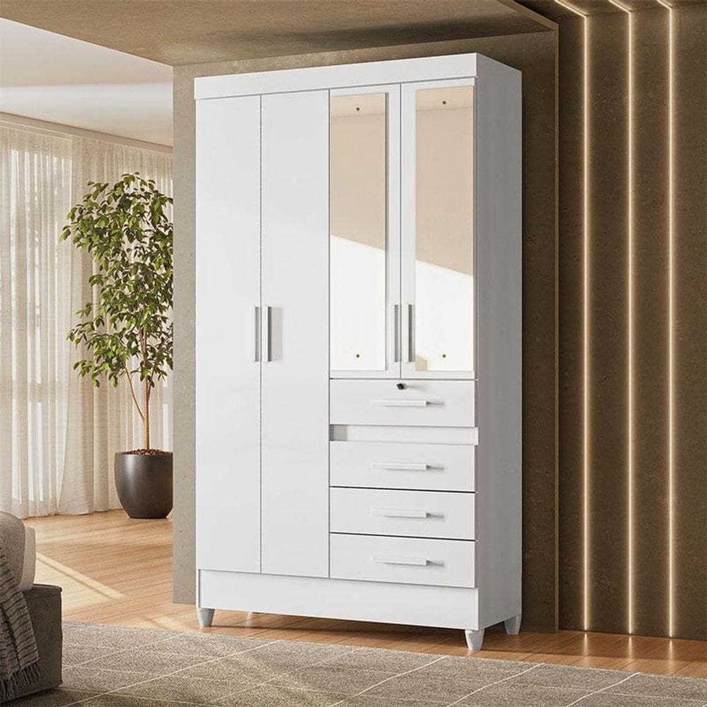 Guarda Roupa Infantil Ambiente Sobral 4 Portas Branco Flex com Espelho - Moval