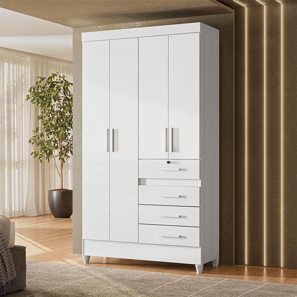 Guarda Roupa Infantil Ambiente Sobral 4 Portas Branco Flex - Moval