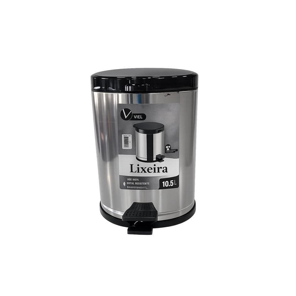 Lixeira com Pedal Inox Com Tampa 10,5L - Preto - 3565 - Viel