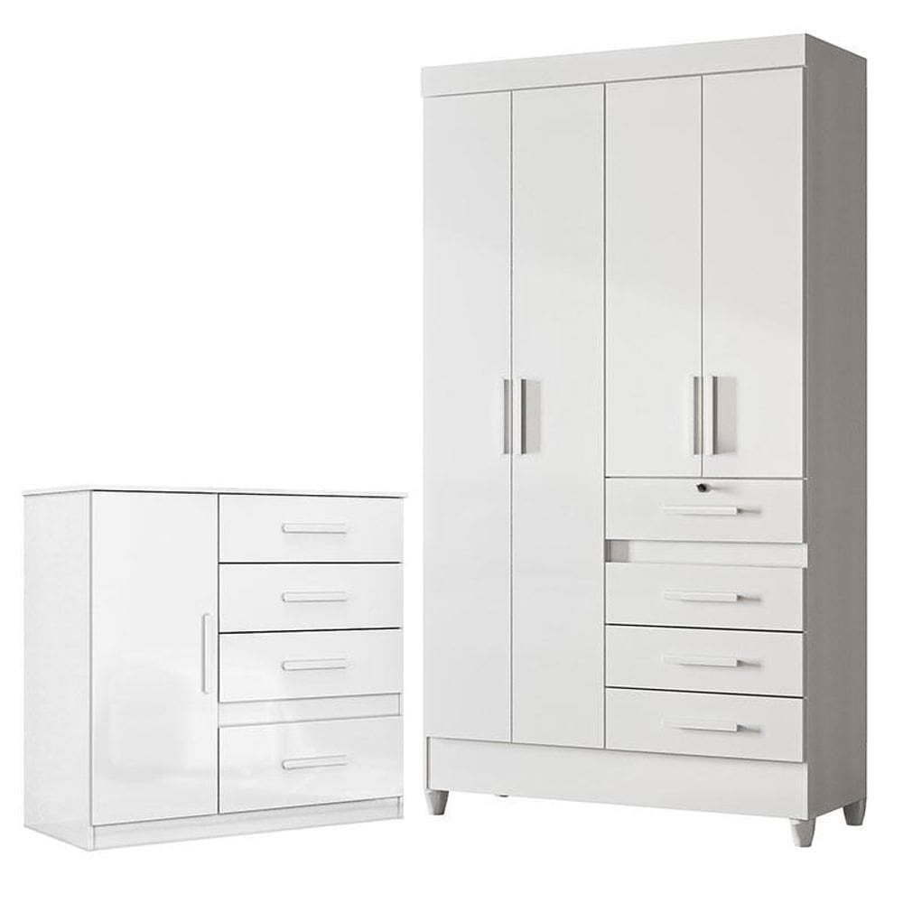 Guarda Roupa Infantil Sobral e Cômoda Vênus Branco Flex – Moval