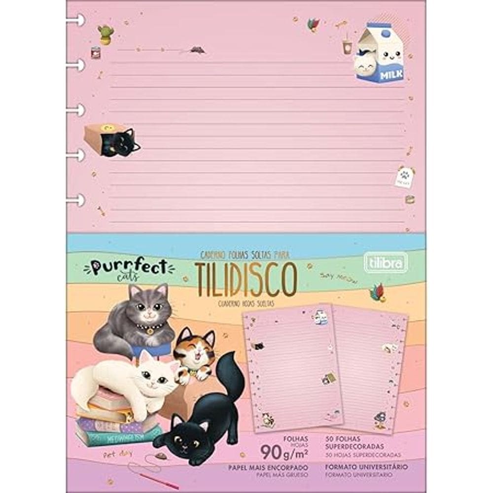 Refil para Tilidisco Universitário Purrfect Cats 90G 50F Tilibra 6880