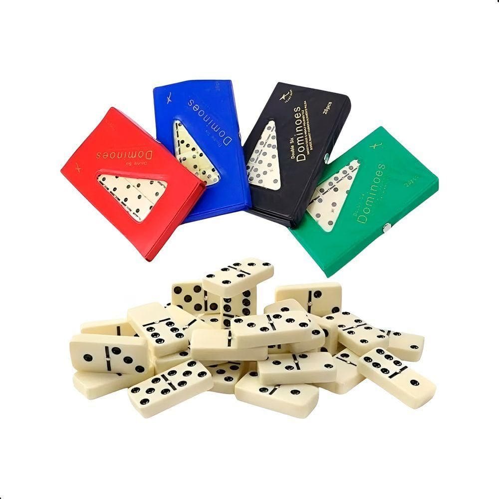 Dominó Profissional Osso Estojo 28 Peças Double Six Jogo 10mm Azul