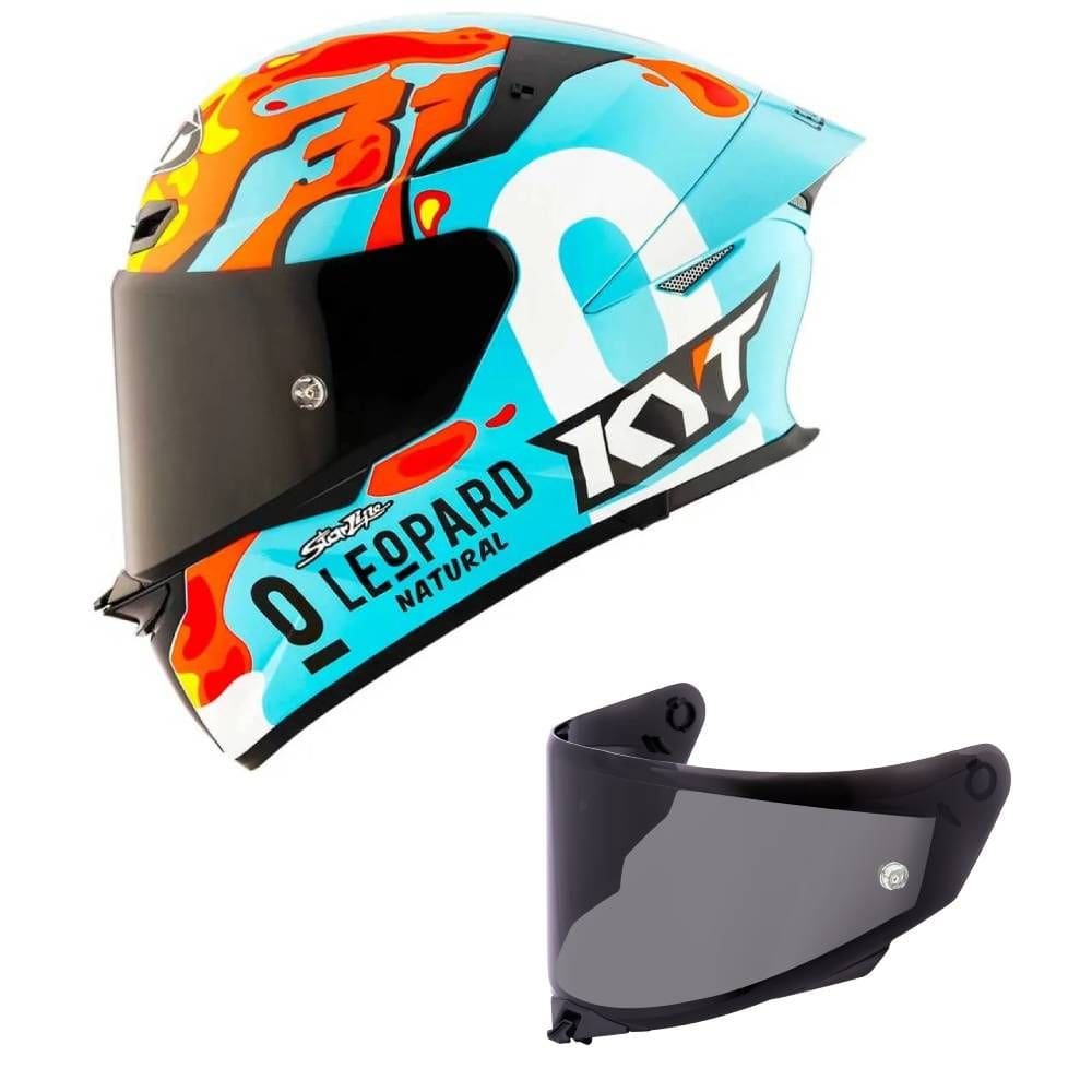 Capacete KYT TT Revo Leopard Aragon Azul e Vermelho Mais Viseira Fumê