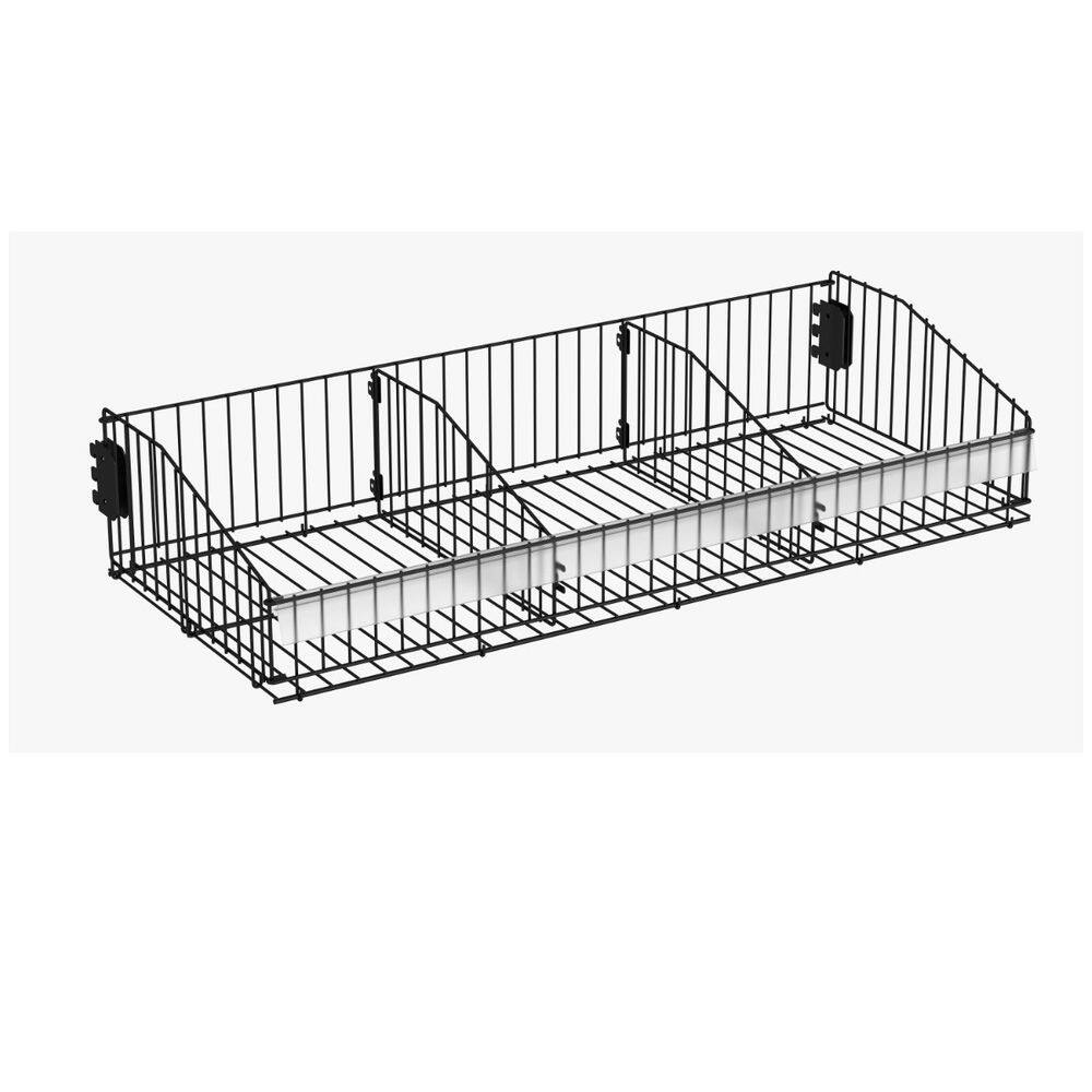 Cesto Para Gondola FIT 27x90 cm Duas Divisoria Preto Kit4