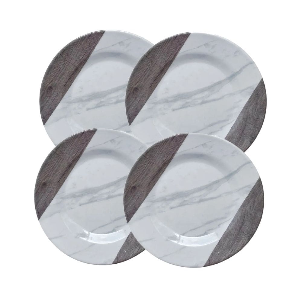 Kit 4 Pratos Para Sobremesa Em Melamina Marmorizado 17,5cm