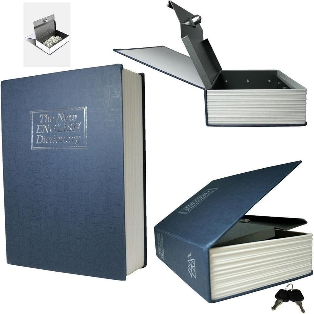 Cofre Camuflado Livro Secreto Com Chave Porta Joias Dinheiro Documentos Cofrinho Falso Metal Discreto
