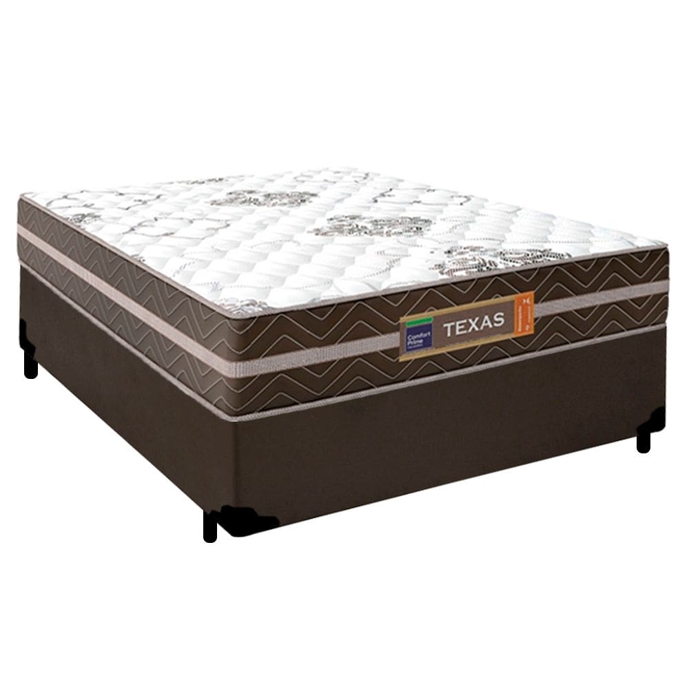 Cama Box Casal Sintético + Colchão Molas Ensacadas Texas Prime Colchões 138cm Marrom - Suporta Até 120 Kg Por Pessoa