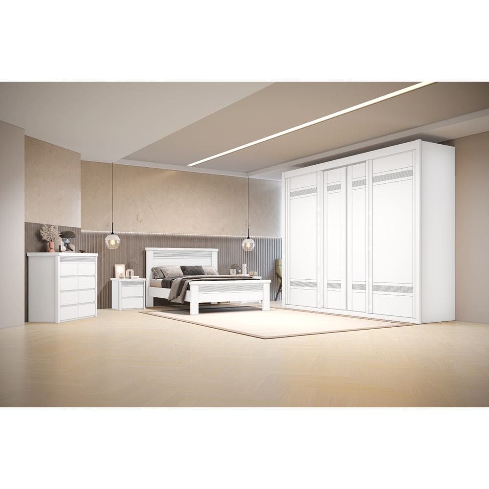 Guarda Roupa Casal Petrarca com Espelho Interno 4 Pts Branco - Bettio