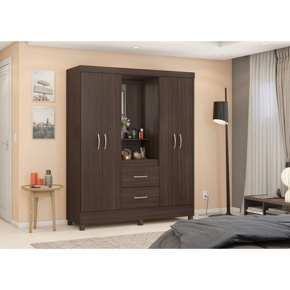 Guarda-Roupa Capelinha Lord 4 Portas com Espelho e Gavetas Café Touch | 181cm | MDP