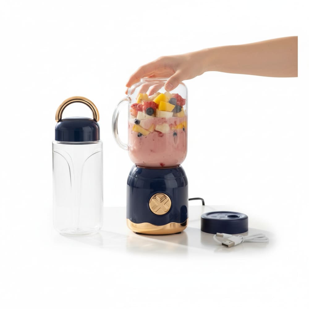 Mini Liquidificador Portátil para Suco Vitamina Shake Recarregável Azul