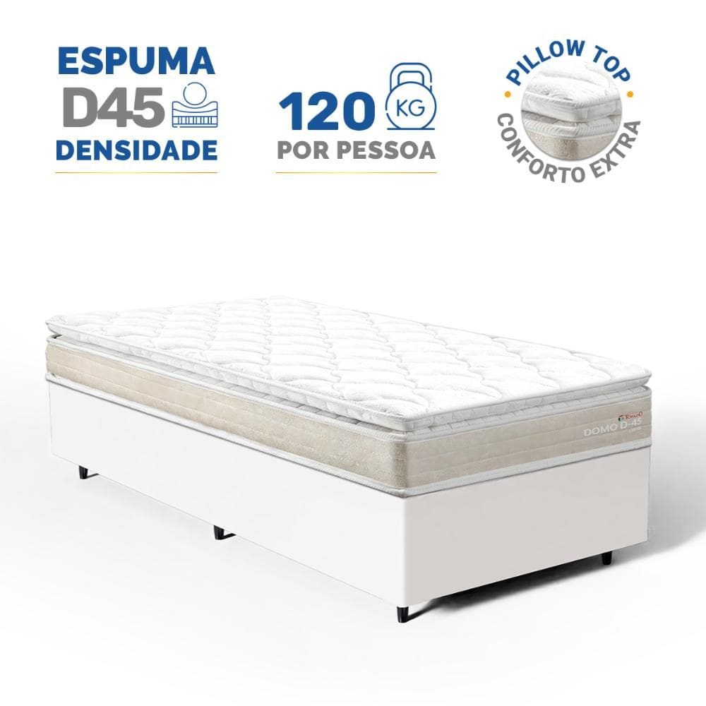 Cama Box com Colchão de Espuma D45 Pillow Top Ortopédico Domo Solteiro 88cm