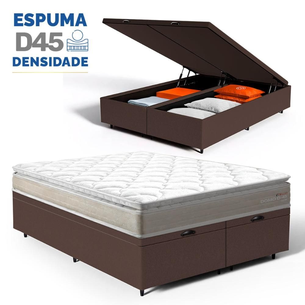 Cama Box Baú com Colchão de Espuma D45 Pillow Top Ortopédico Domo Queen 158cm