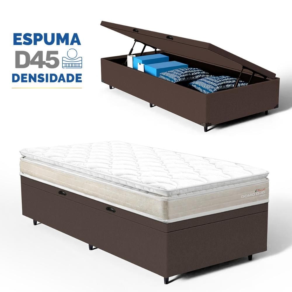 Cama Box Baú com Colchão de Espuma D45 Pillow Top Ortopédico Domo Solteiro 88cm