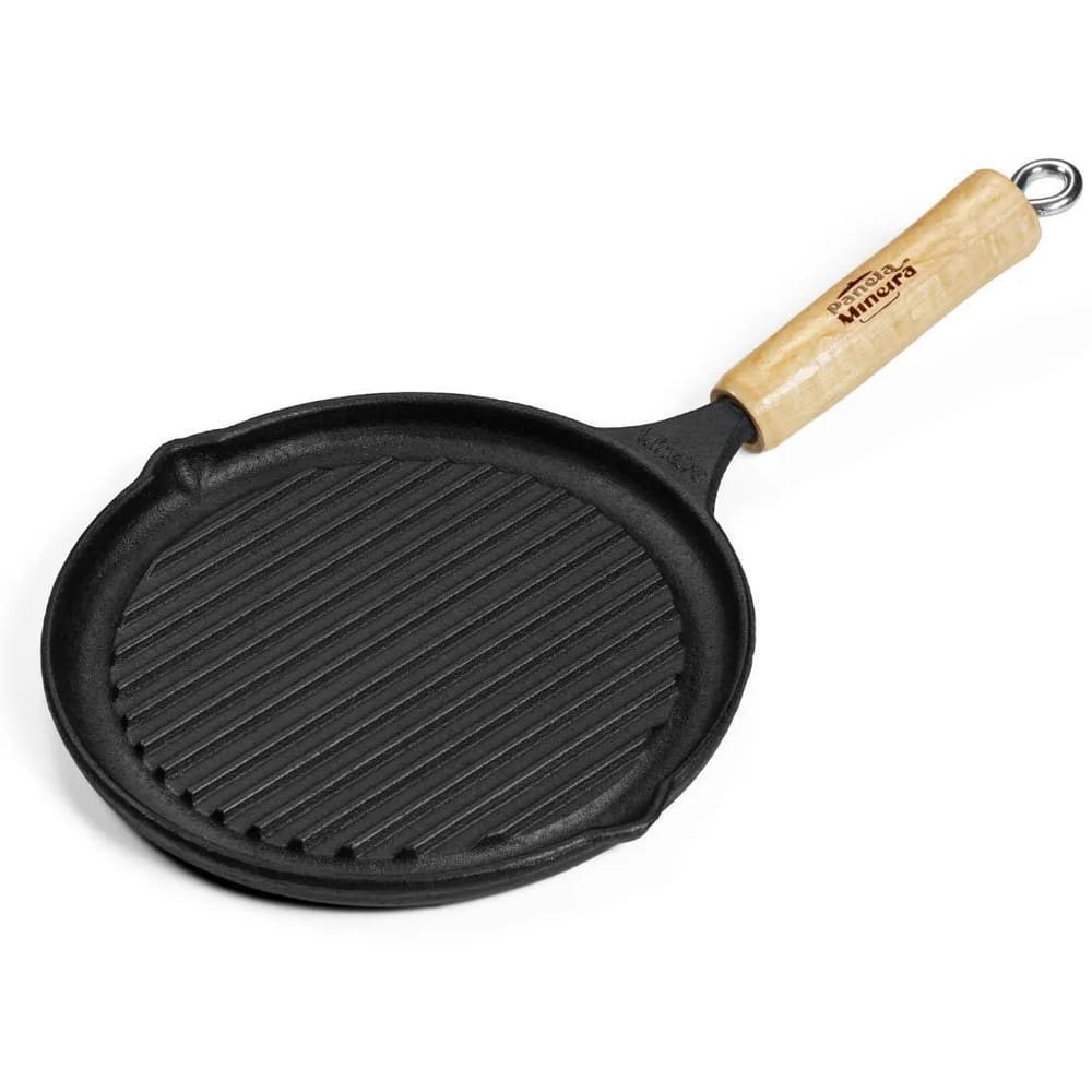Bifeteira estriada 22cm cabo madeira ferro fundido Panela Mineira