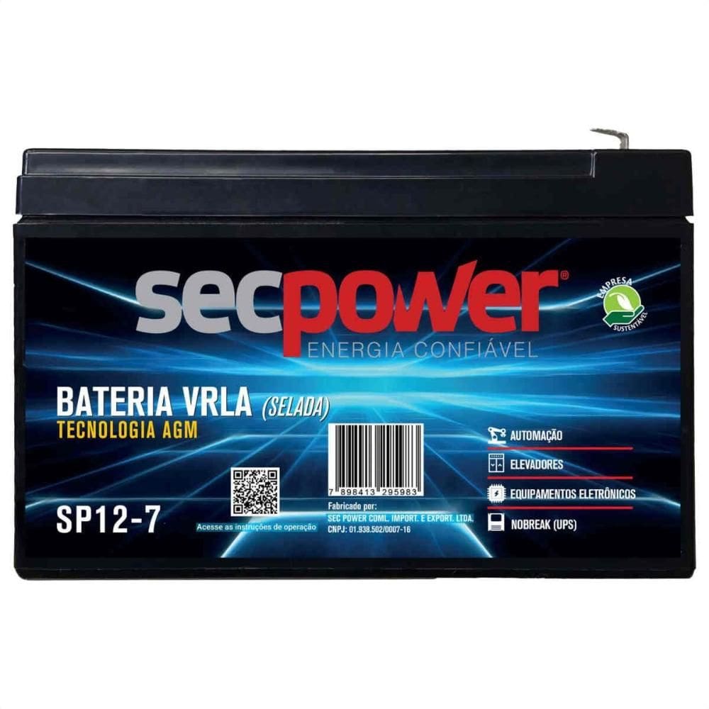 Bateria Selada VRLA 12V 7AH SP 12-7 Secpower
