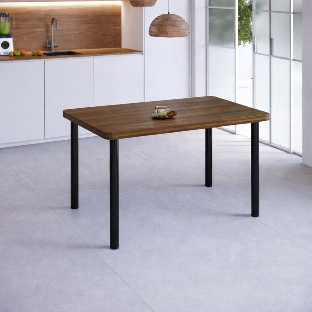 Mesa de Jantar 6 Lugares Retangular Base Pintura Tampo de Mdp/bp Nogueira