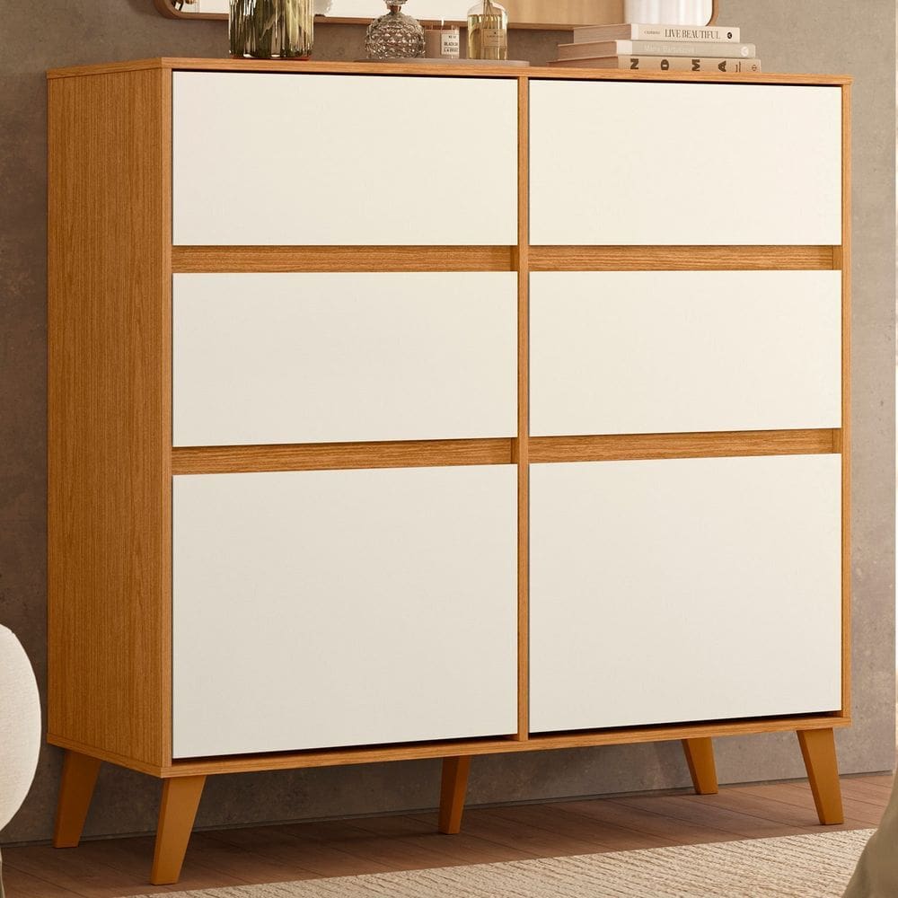 Cômoda Sapateira para Quarto 120cm X 120cm Dora Cinamomo / Off White