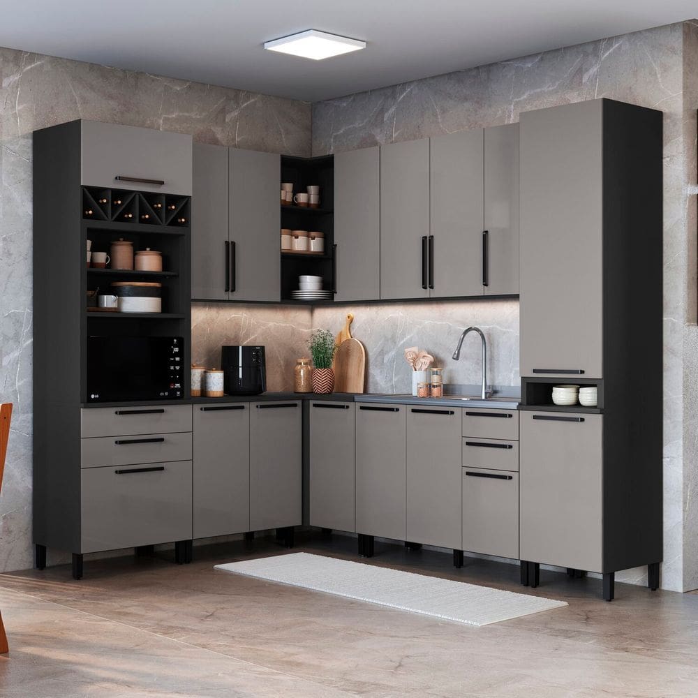 Cozinha Completa 8 Peças Alto Diamante Cinza/Titânio