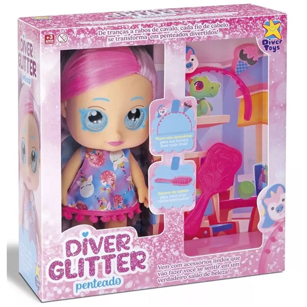 Boneca MY Litte Glitter Penteados com Acessorios Divertoys