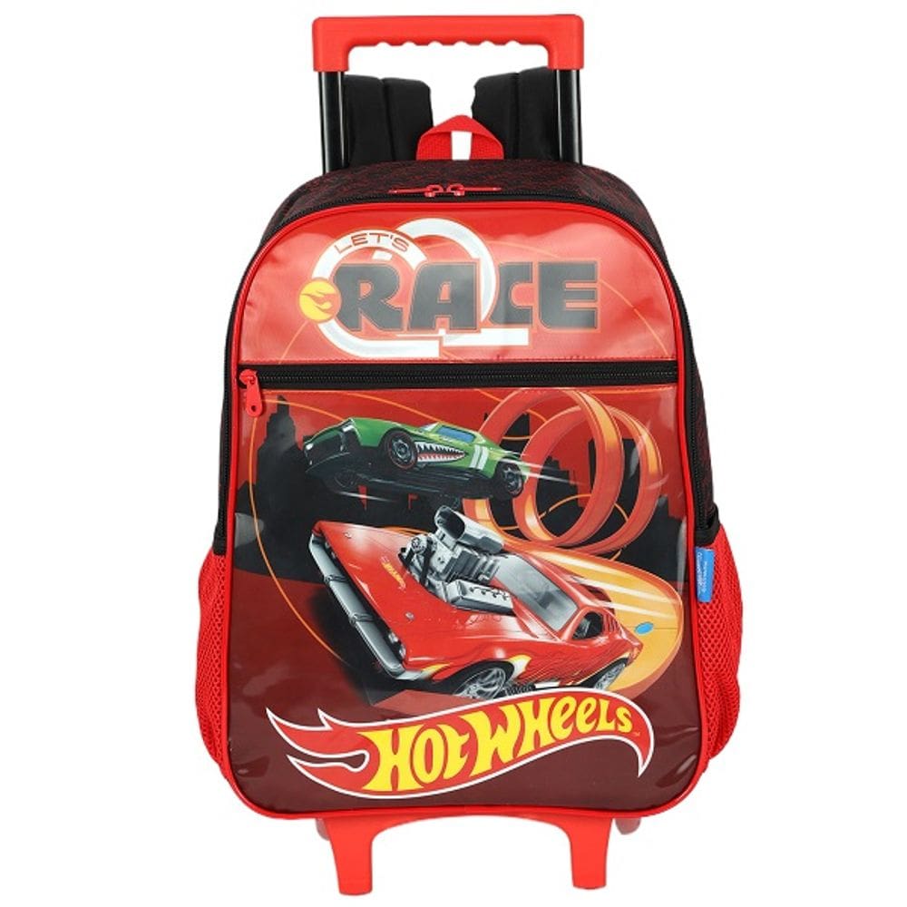 Mochila Escolar de Rodinhas HOT Wheels Vermelha Luxcel