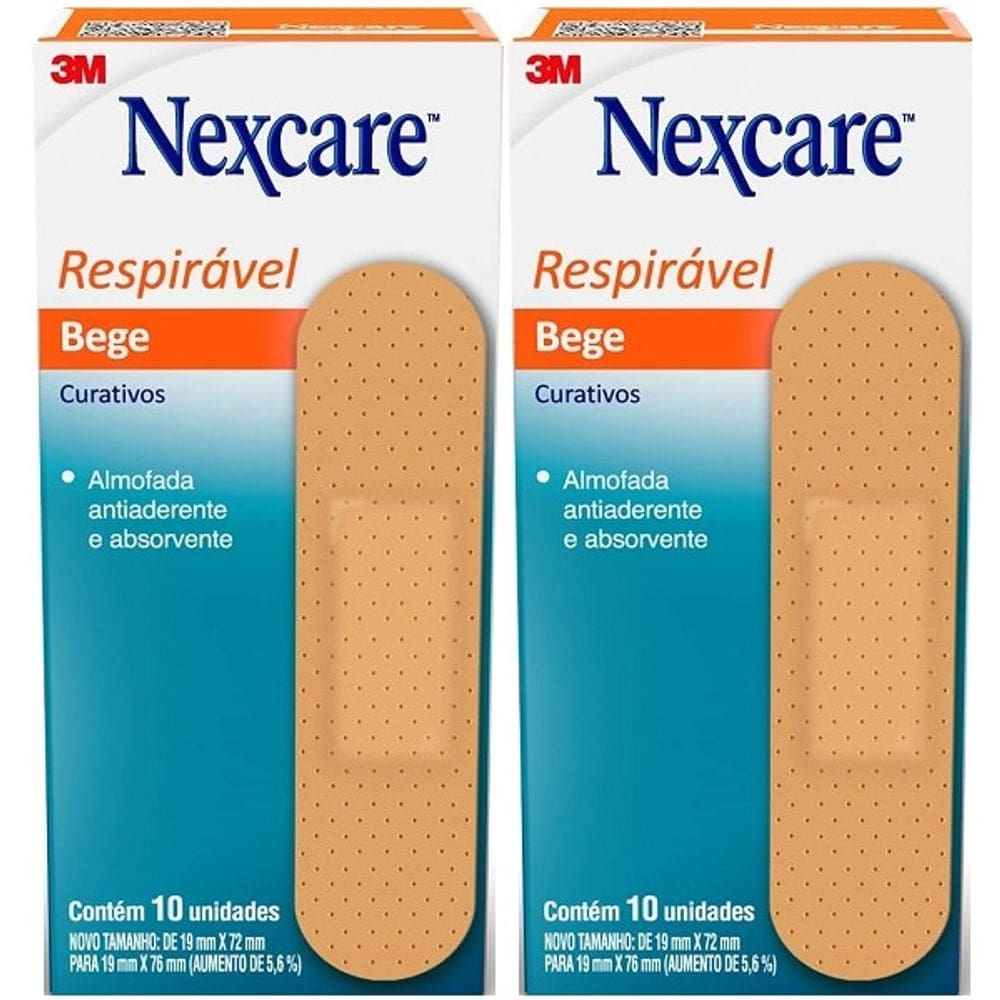 Kit com 2 Caixas de Curativo Bege Tradicional Respiravel Nexcare 3M