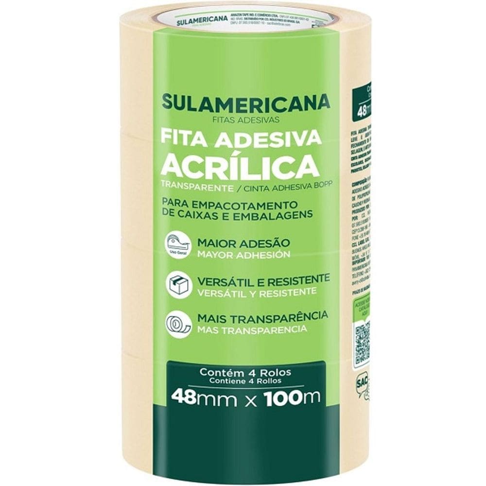 Kit 4 Rolos Fita Adesiva Acrilica 48X100 Sulamericana