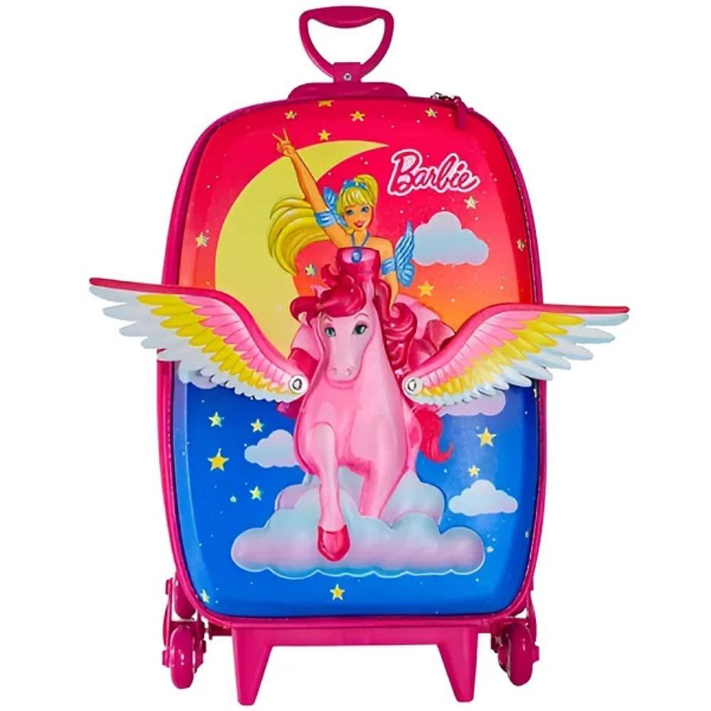 Mochila Escolar de Rodinhas 3D Barbie Pegasus Maxtoy