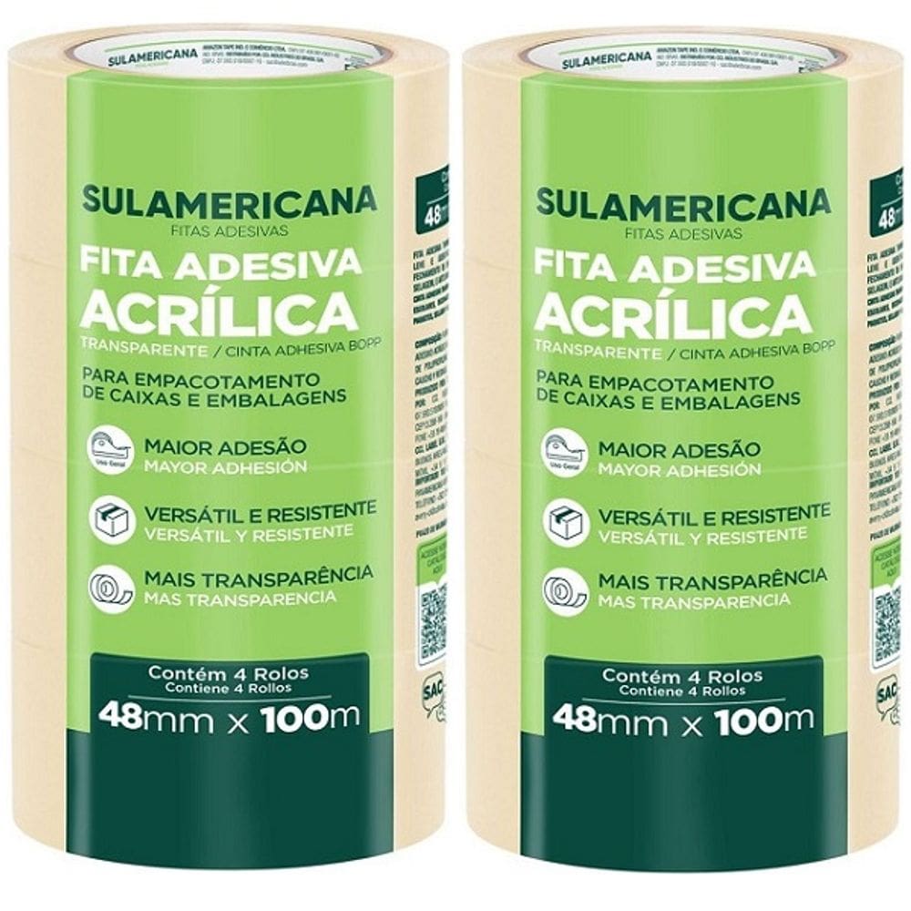 Kit 8 Rolos Fita Adesiva Acrilica 48X100 Sulamericana