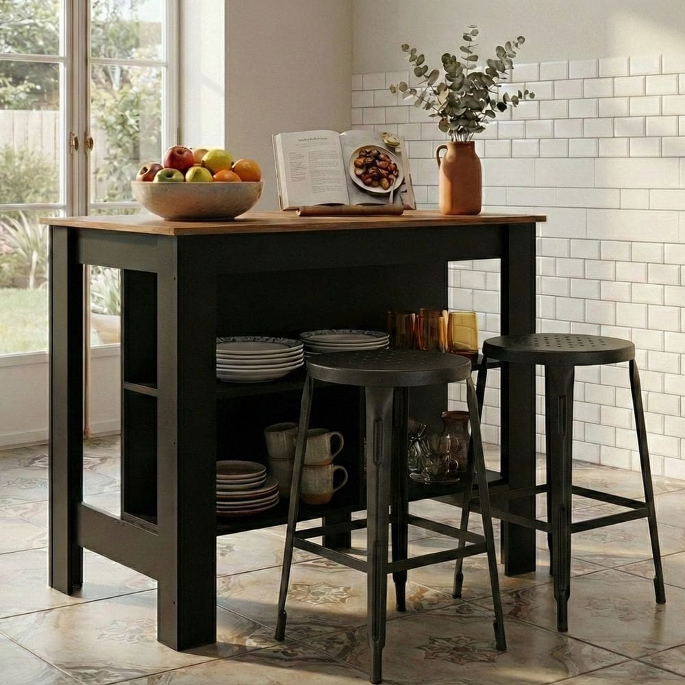 Bancada Mesa/Ilha de Cozinha Gourmet Menu Móveis Preto