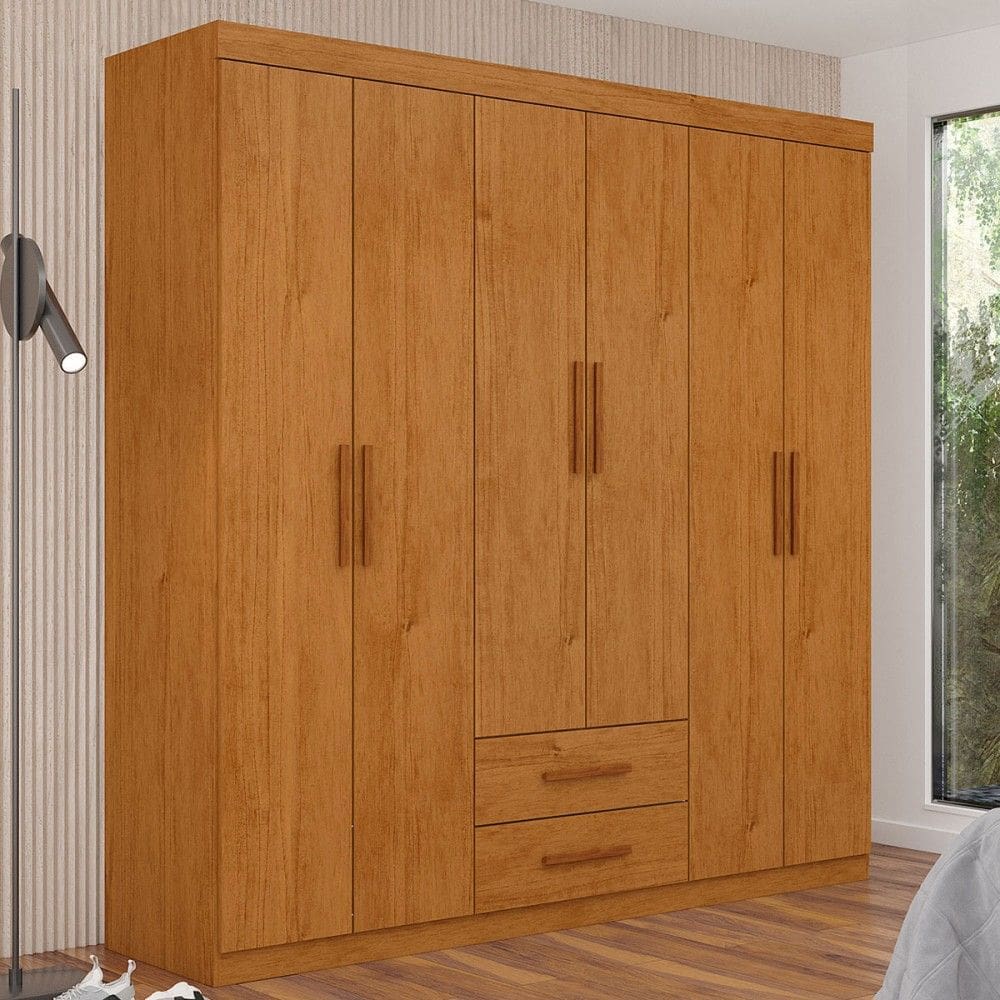 Guarda-Roupa Solteiro Regalle 6 Portas 2 Gavetas Cinamomo - Pnr Móveis