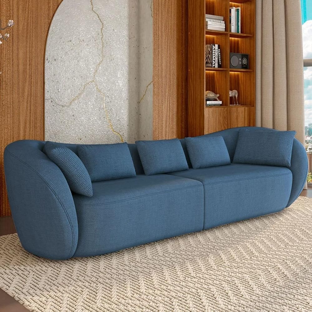 Sofá 4 Lugares 292cm Orgânico Pé Madeira Yume Linho Azul Z55 - Mpozenato